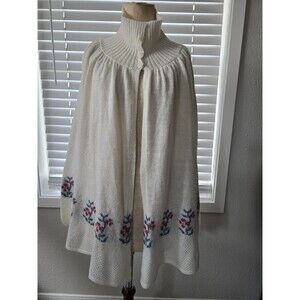 Vtg 70s Coruss Cream Knit Capelet Sweater Floral Long Sleeve Romantic Coquette